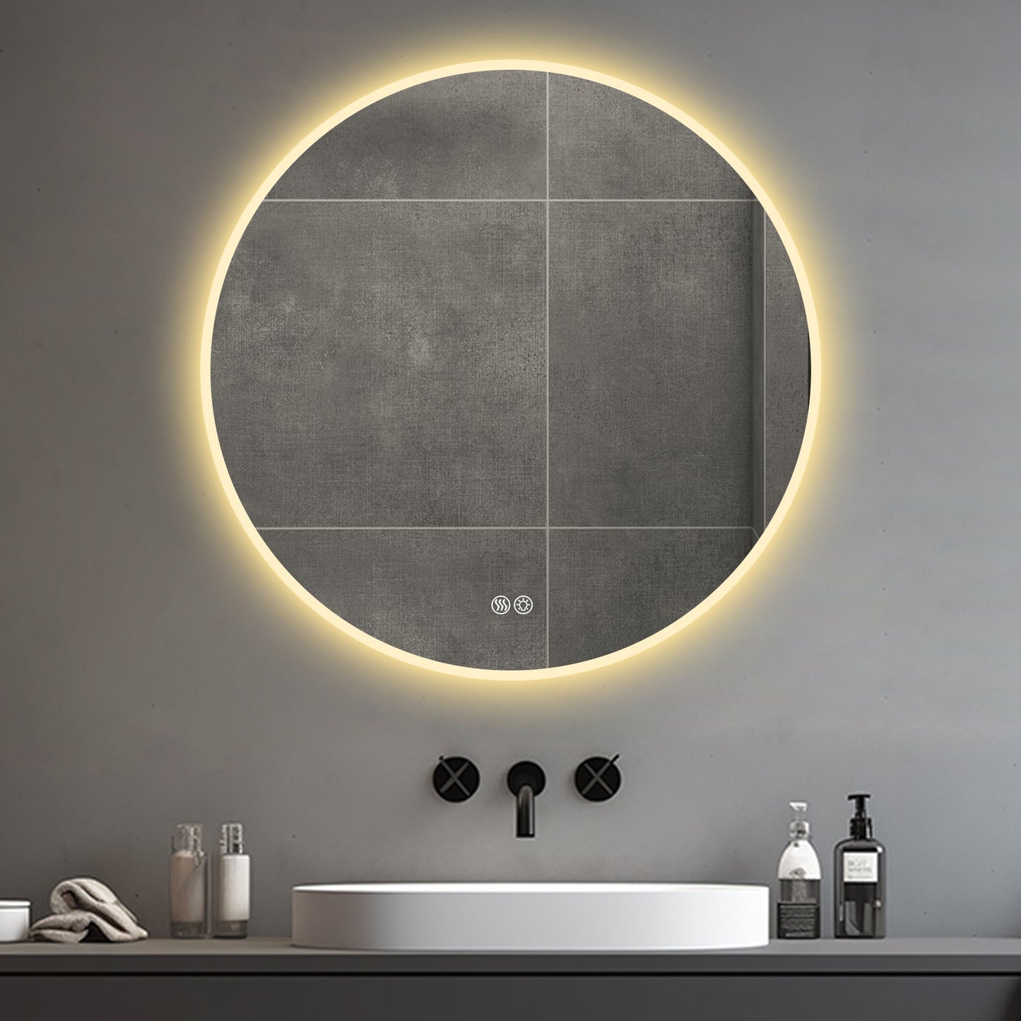 32'' LED Round Wall-Mounted Mirror, Anti-Fog, 3 Color Temperature