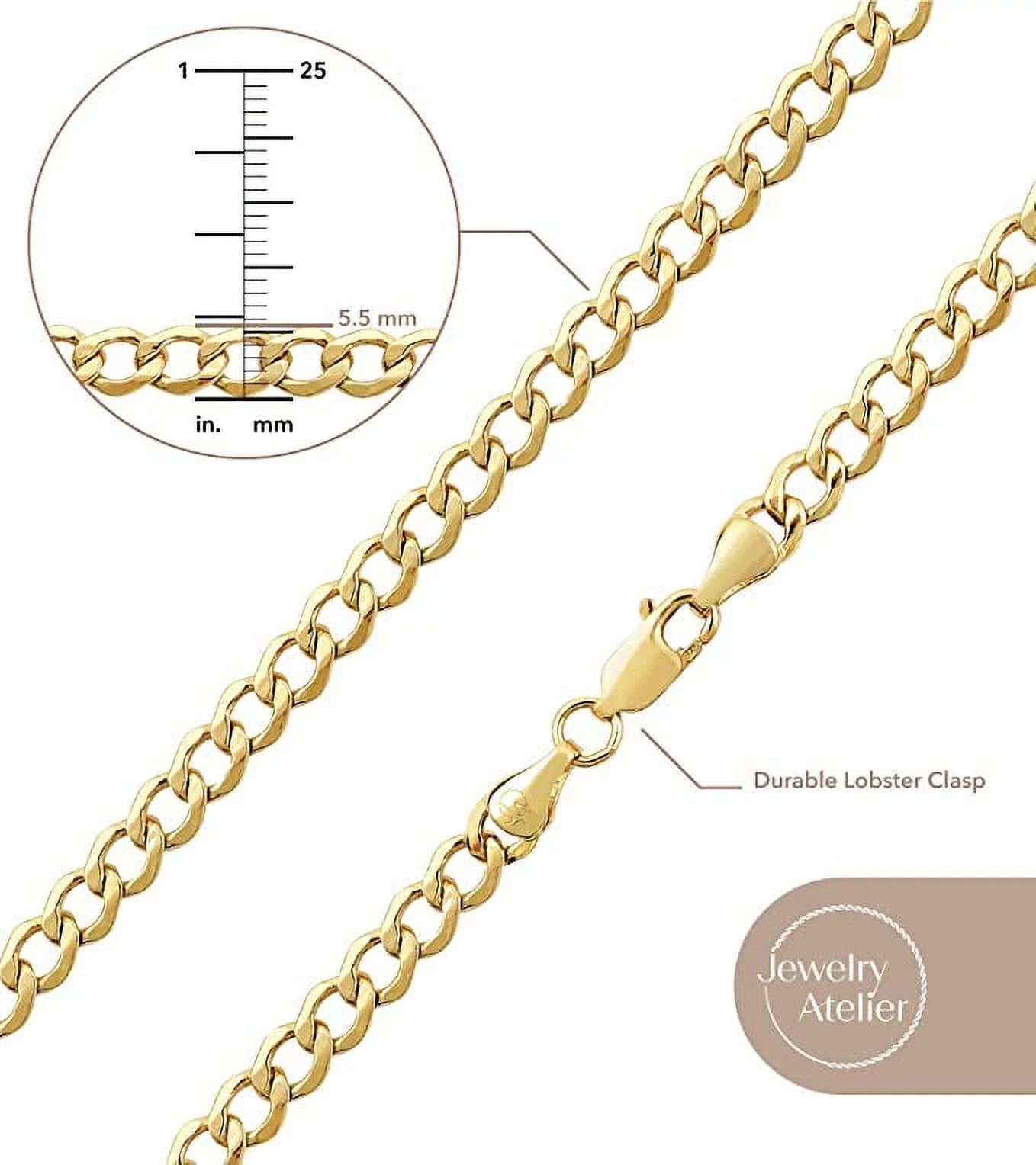 Gold Chain Necklace Collection - 14K Solid Yellow Gold Filled Miami Cuban Curb Link Chain Necklaces for Women and Men with Different Sizes (2.7Mm, 3.6Mm, 4.5Mm, or 5.5Mm)