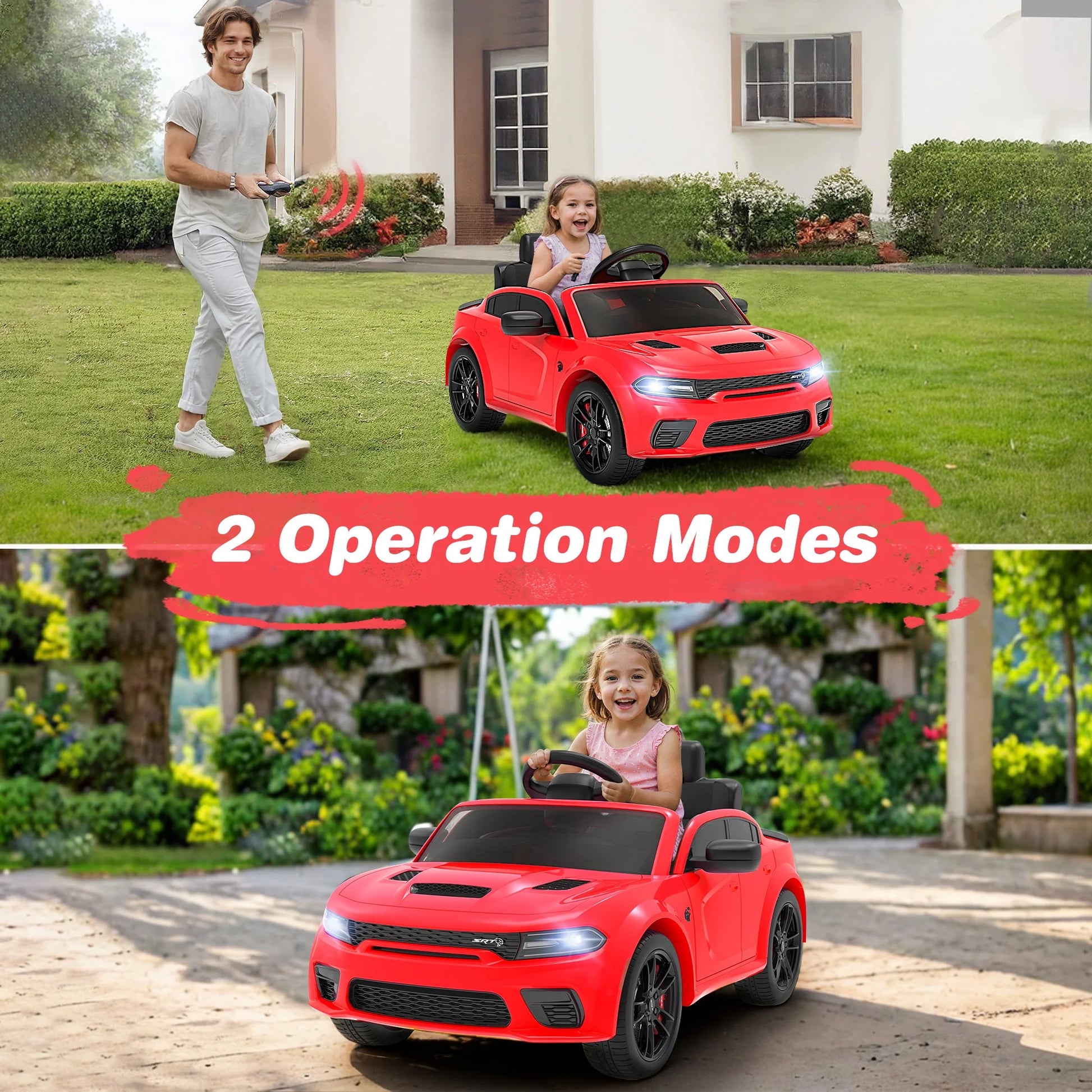 Dodge Electric Ride on Cars for Kids, 12V Licensed Dodge Charger SRT Powered Ride on Toys Cars with Parent Remote Control, Electric Car for Girls 3-5 W/Music Player/Led Headlights/Safety Belt, Red