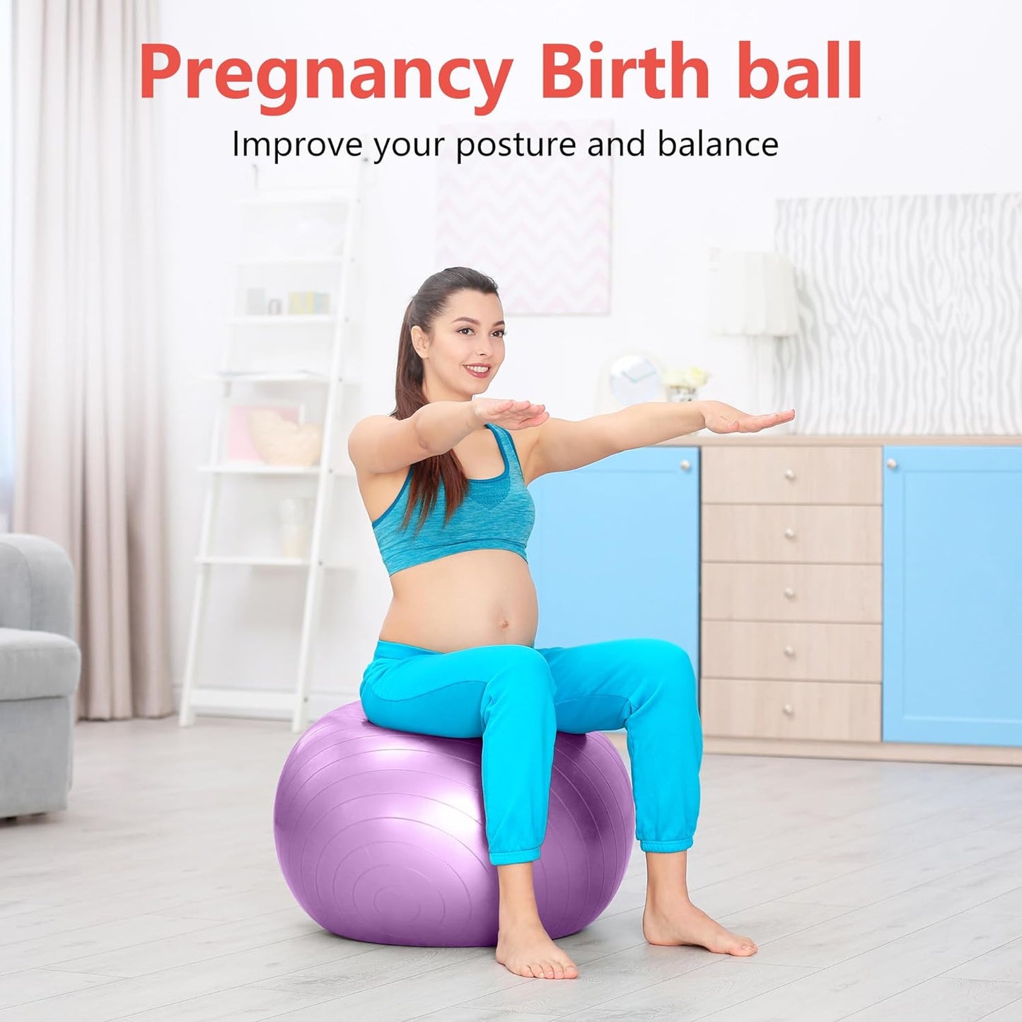 Exercise Ball for Balance Stability Fitness Workout Yoga Pilates at Home Office & Gym Birthing Ball for Pregnancy, Office Ball Chair