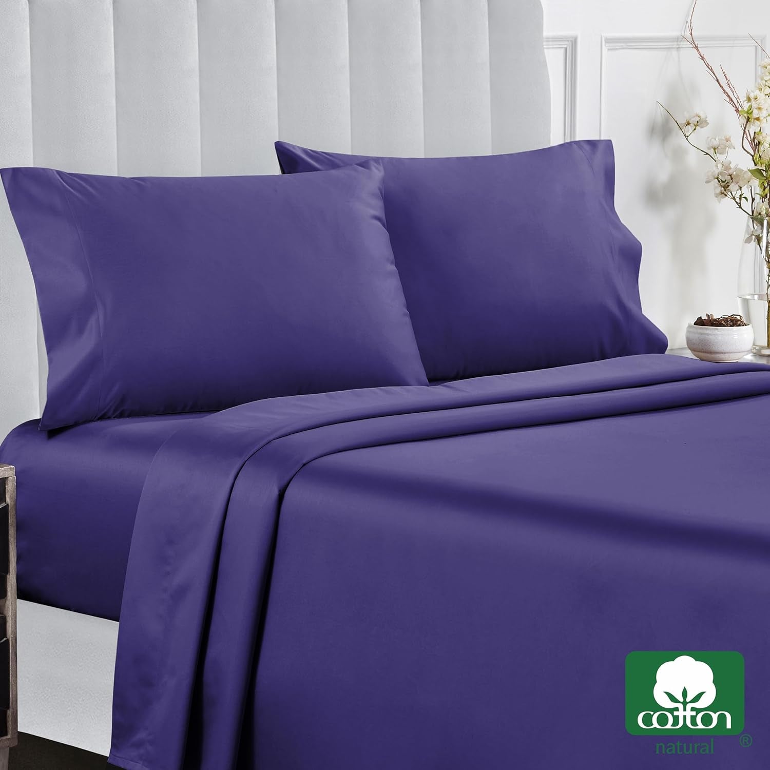 Softest 100% Cotton Sheets, Full Size Sheet Sets, 400 Thread Count Sateen Bedding, Deep Pocket Sheets, Cooling Sheets, Full Size Sheets, Breathable Bed Set (Dark Purple)