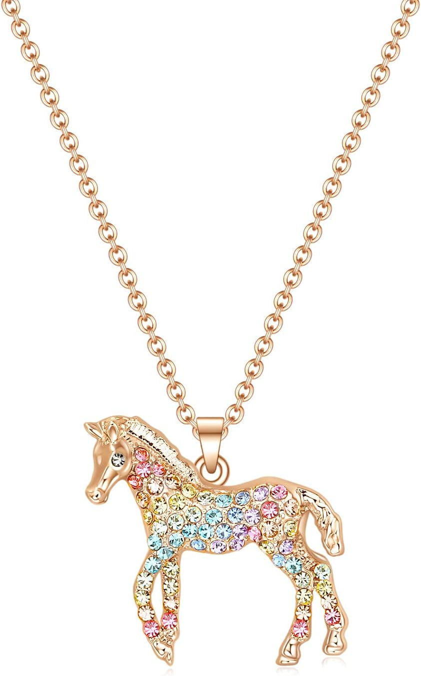 Girls Horse Necklace Gifts,Little Rainbow Horse Jewelry for Women,Initial Letter Necklaces Pendant for Teen Girls Horse Lovers