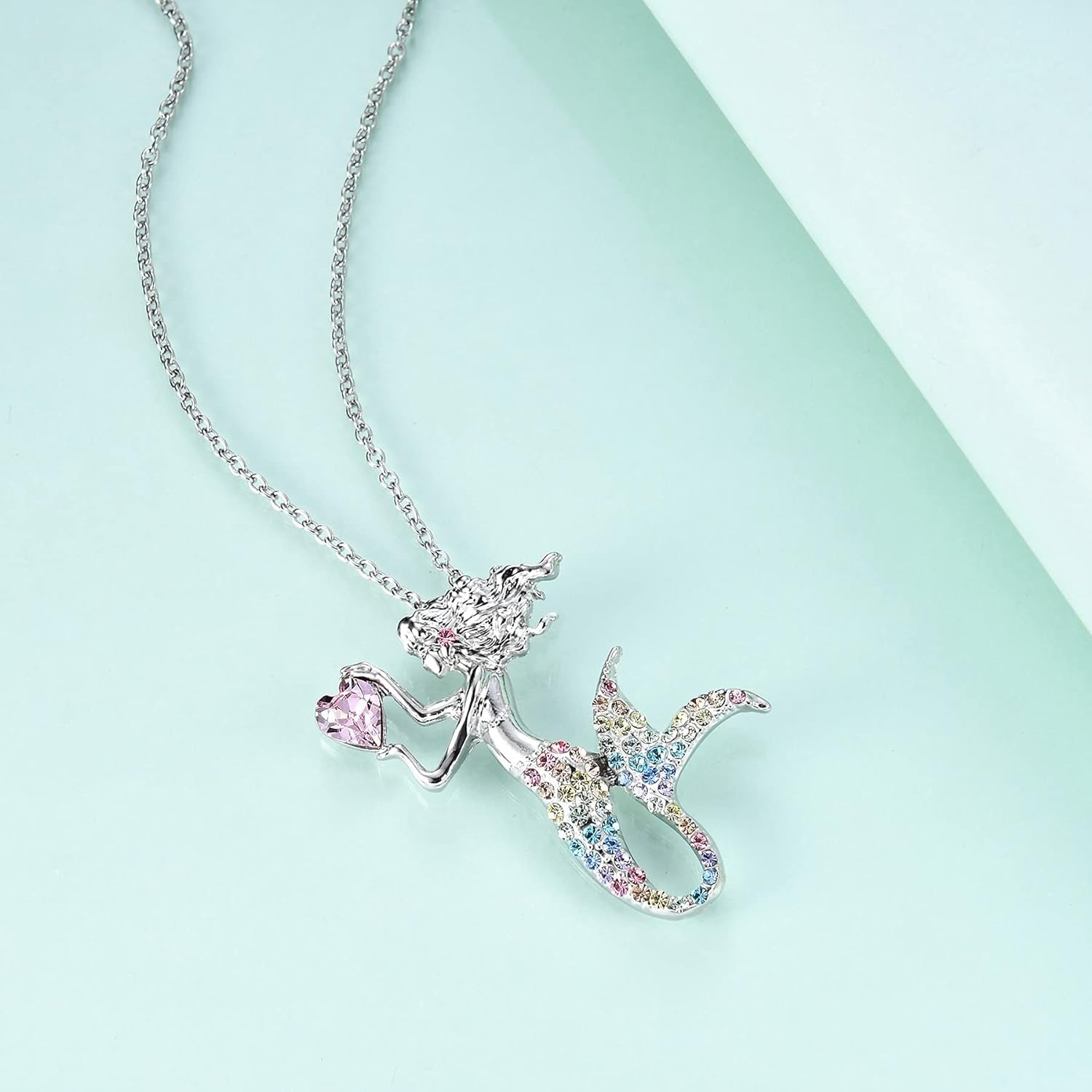 Fashion Mermaid Birthstone Necklace Jewelry White Gold Plated Austrian Crystal Pendant Gifts for Women