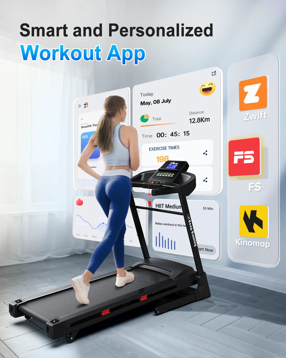 Treadmill with 15% Auto Incline for Home 400LBS Capacity - 3.5 HP Heavy Duty Treadmill Foldable with App/Bluetooth - 18 Inch Wide Belt, Folding Treadmill for Home Gym Walking Running Exercise