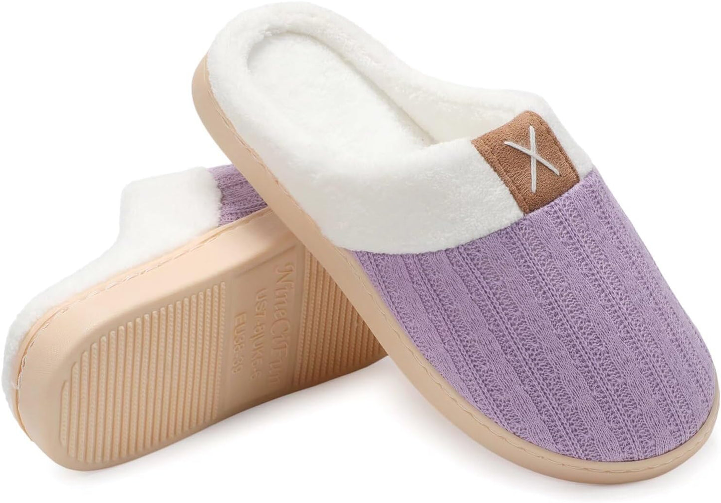 Women'S House Slippers Memory Foam Bedroom Slippers Indoor Outdoor Slip on Home Shoes with Soft Terry Lining