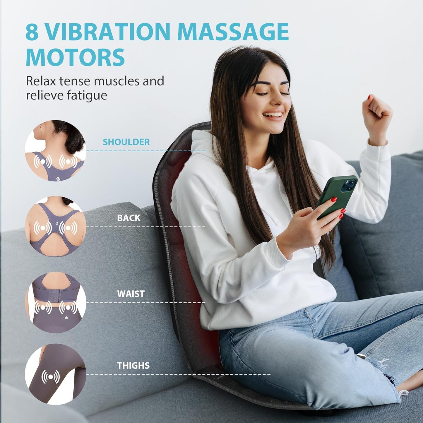 Back Massager Chair Pad,Massage Seat Cushion, Back Massager with Heat, 4 Vibration Intensities & 2 Heat Levels,Electric Back Massager Pain Relief,Body Massager,Gifts for Men,Women