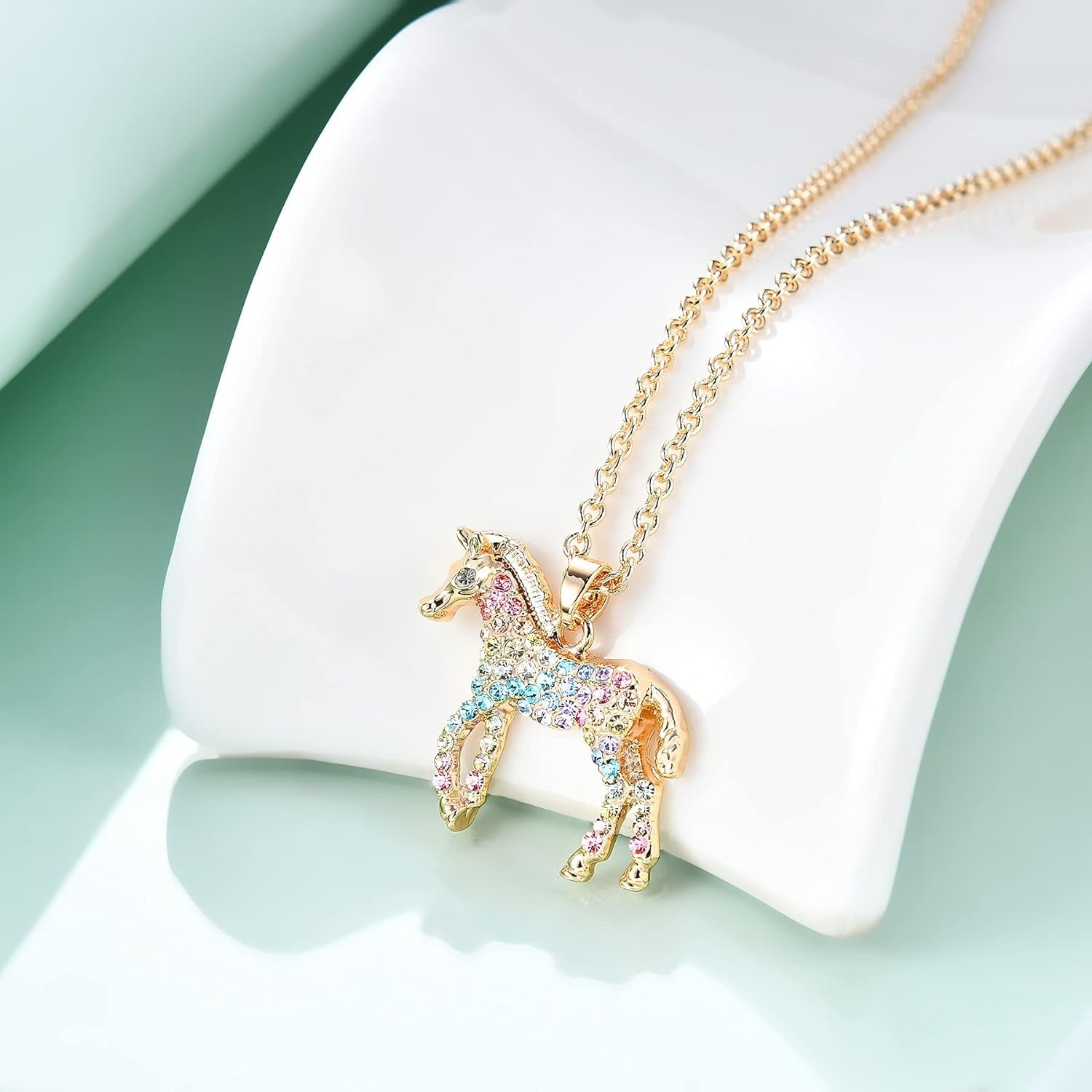 Girls Horse Necklace Gifts,Little Rainbow Horse Jewelry for Women,Initial Letter Necklaces Pendant for Teen Girls Horse Lovers