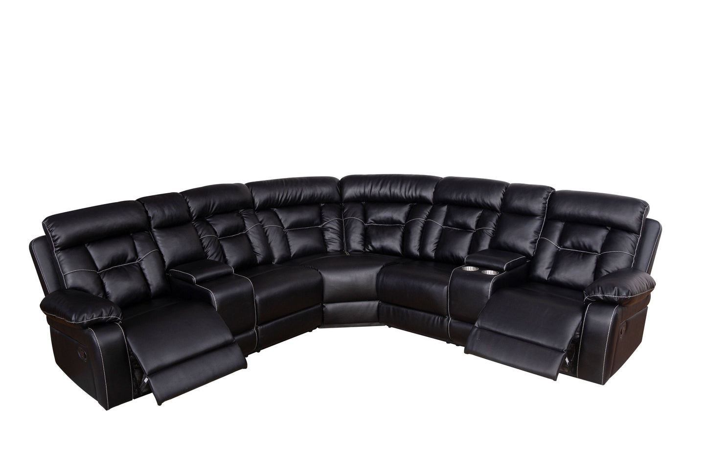 Manual Reclining Sofa Faux Leather Sofa Set Black