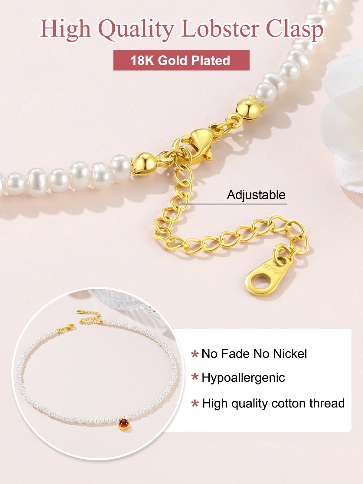 Pearl Necklaces for Women Small Dainty Freshwater Cultured Baroque Pearl Strand Faux Pearl Choker Necklace with July Birthstone