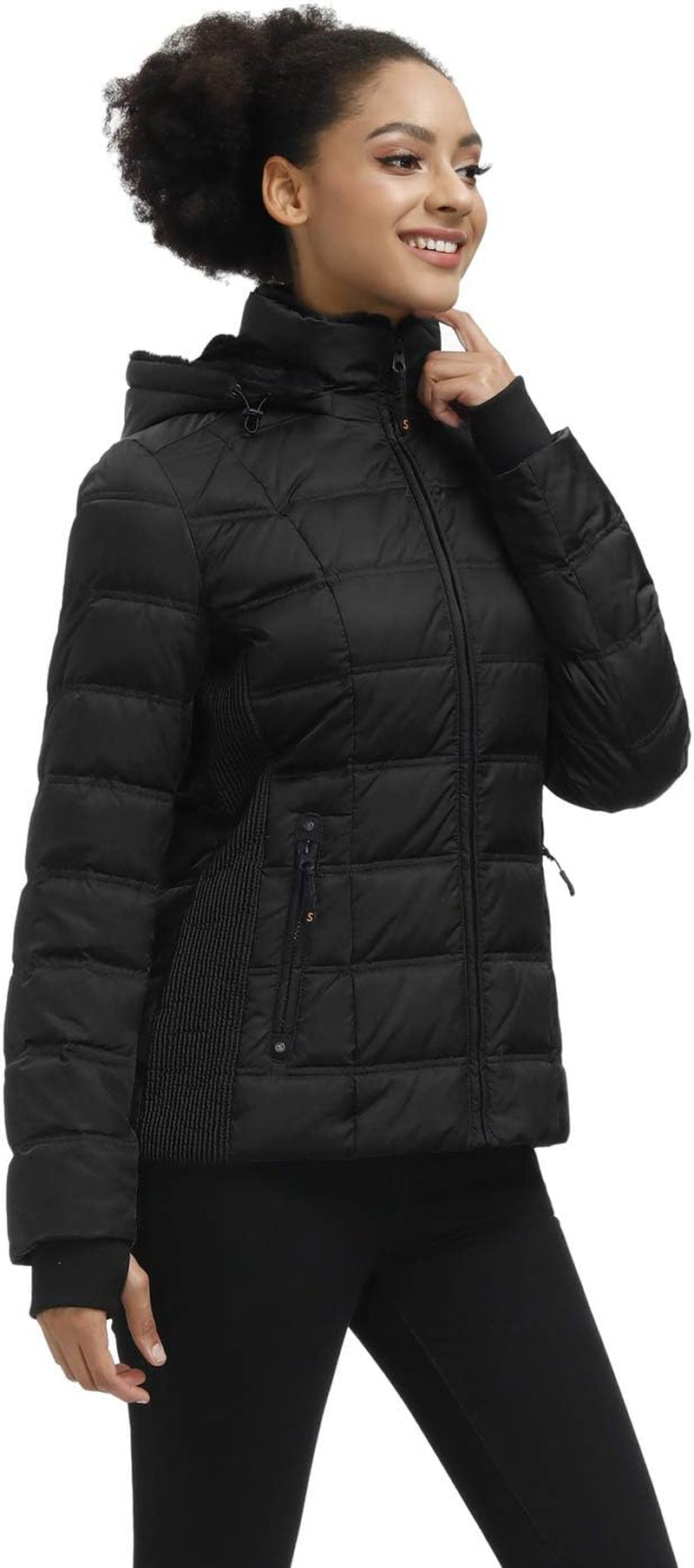 Women down Puffer Jacket with Hood Hooded Winter down Puffer Coat for Women with Faux-Fur Hood & Collar