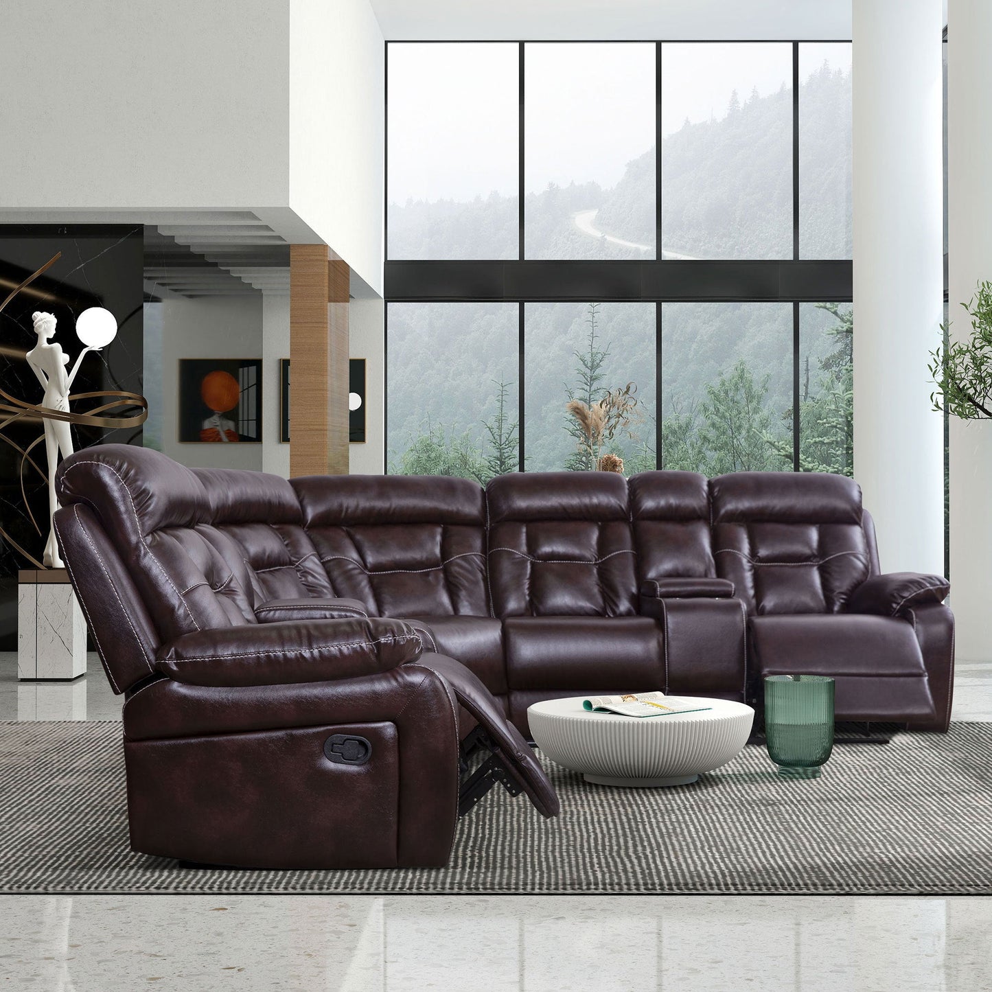 Sectional Sofa with Manual Reclining Brown