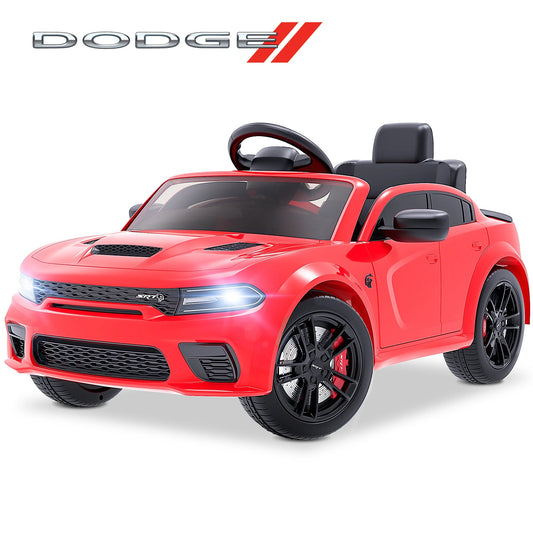 Dodge Electric Ride on Cars for Kids, 12V Licensed Dodge Charger SRT Powered Ride on Toys Cars with Parent Remote Control, Electric Car for Girls 3-5 W/Music Player/Led Headlights/Safety Belt, Red