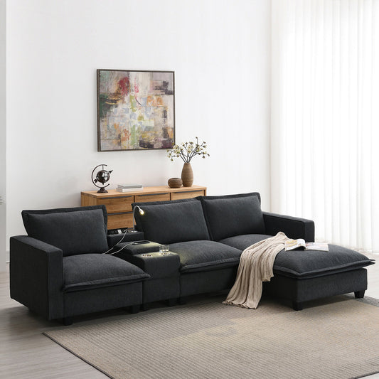 109*57" Modern Sectional Cloud Sofa with Console,USB charger,Reading