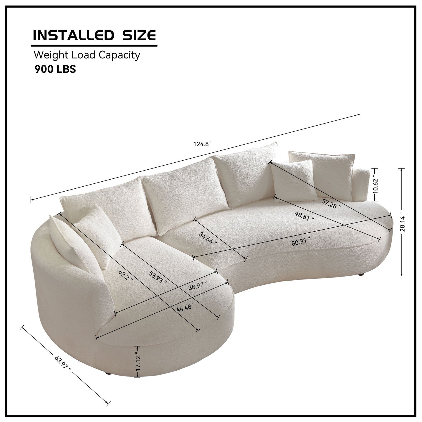 Boucle Curved Sofa Modern Cloud Couch for Living Room Luxury 3-Seat