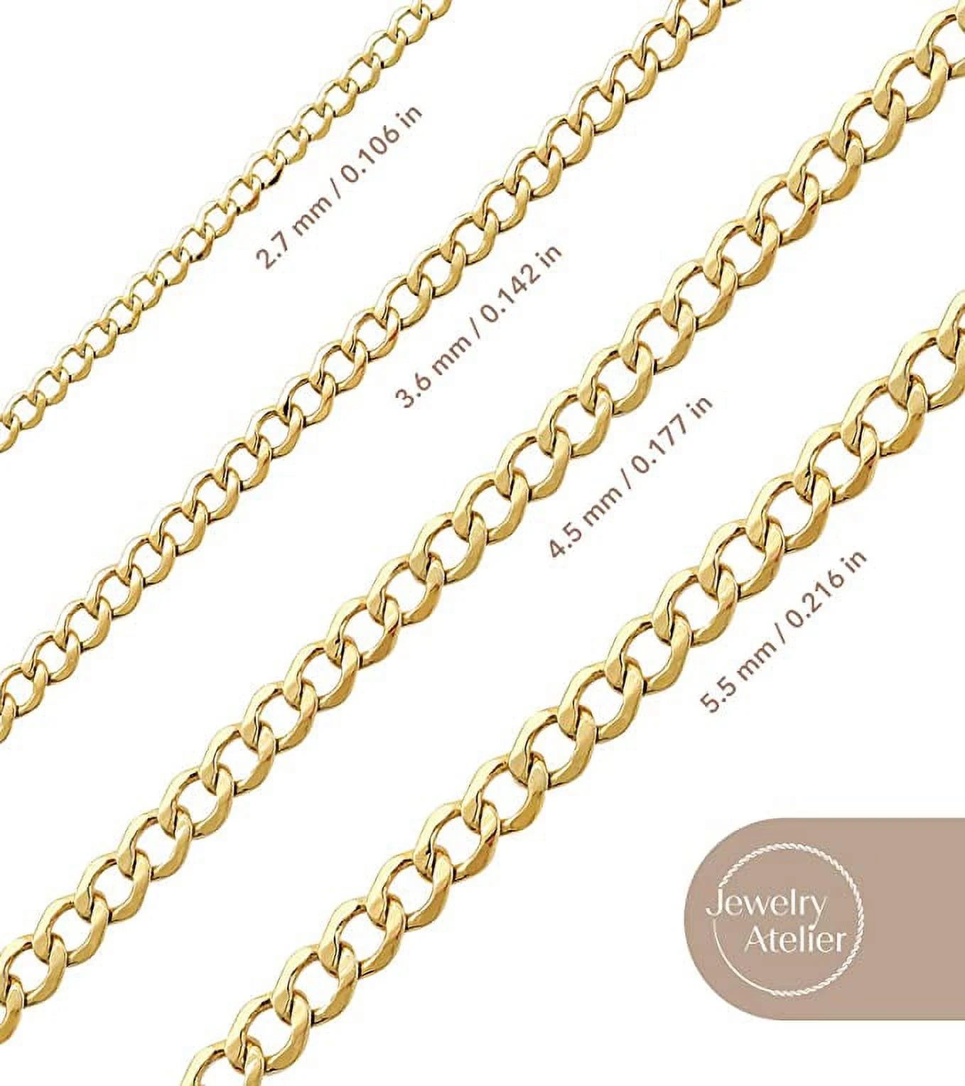 Gold Chain Necklace Collection - 14K Solid Yellow Gold Filled Miami Cuban Curb Link Chain Necklaces for Women and Men with Different Sizes (2.7Mm, 3.6Mm, 4.5Mm, or 5.5Mm)