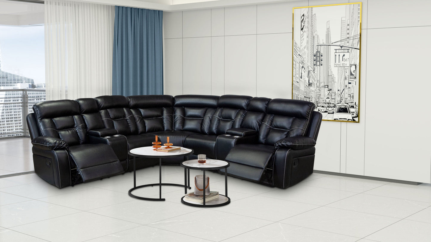 Manual Reclining Sofa Faux Leather Sofa Set Black