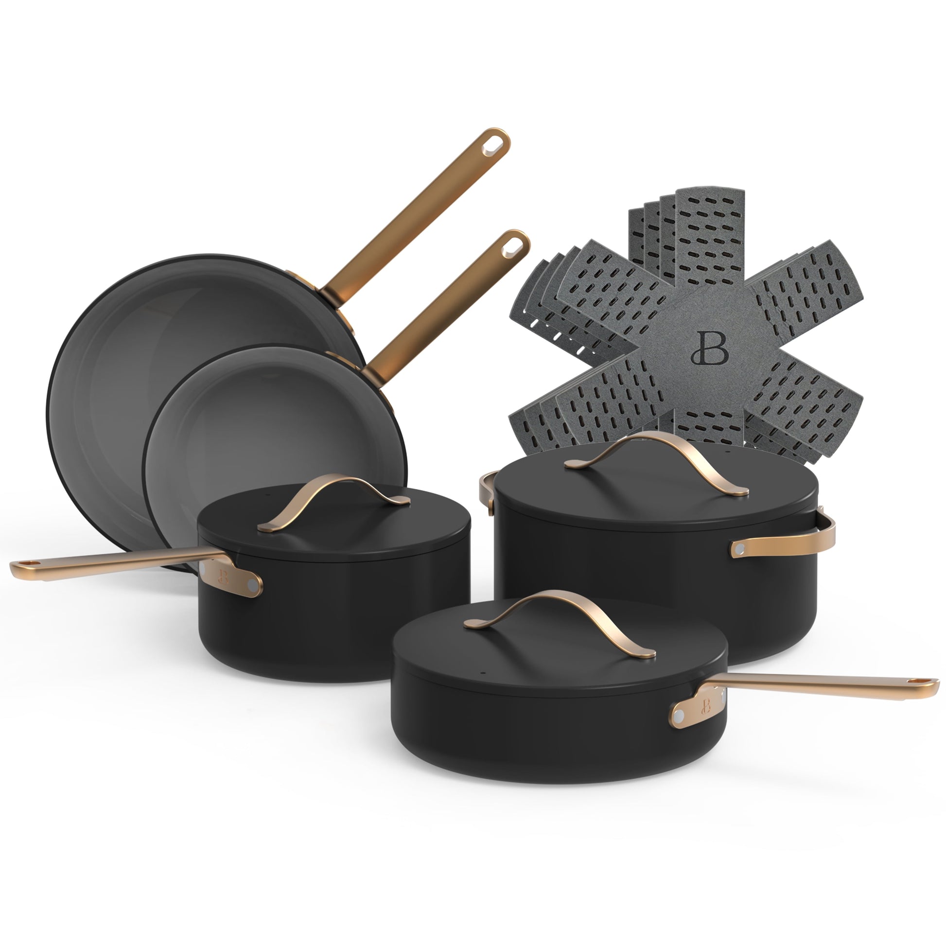 12Pc Ceramic Non-Stick Cookware Set, Black Sesame by Drew Barrymore