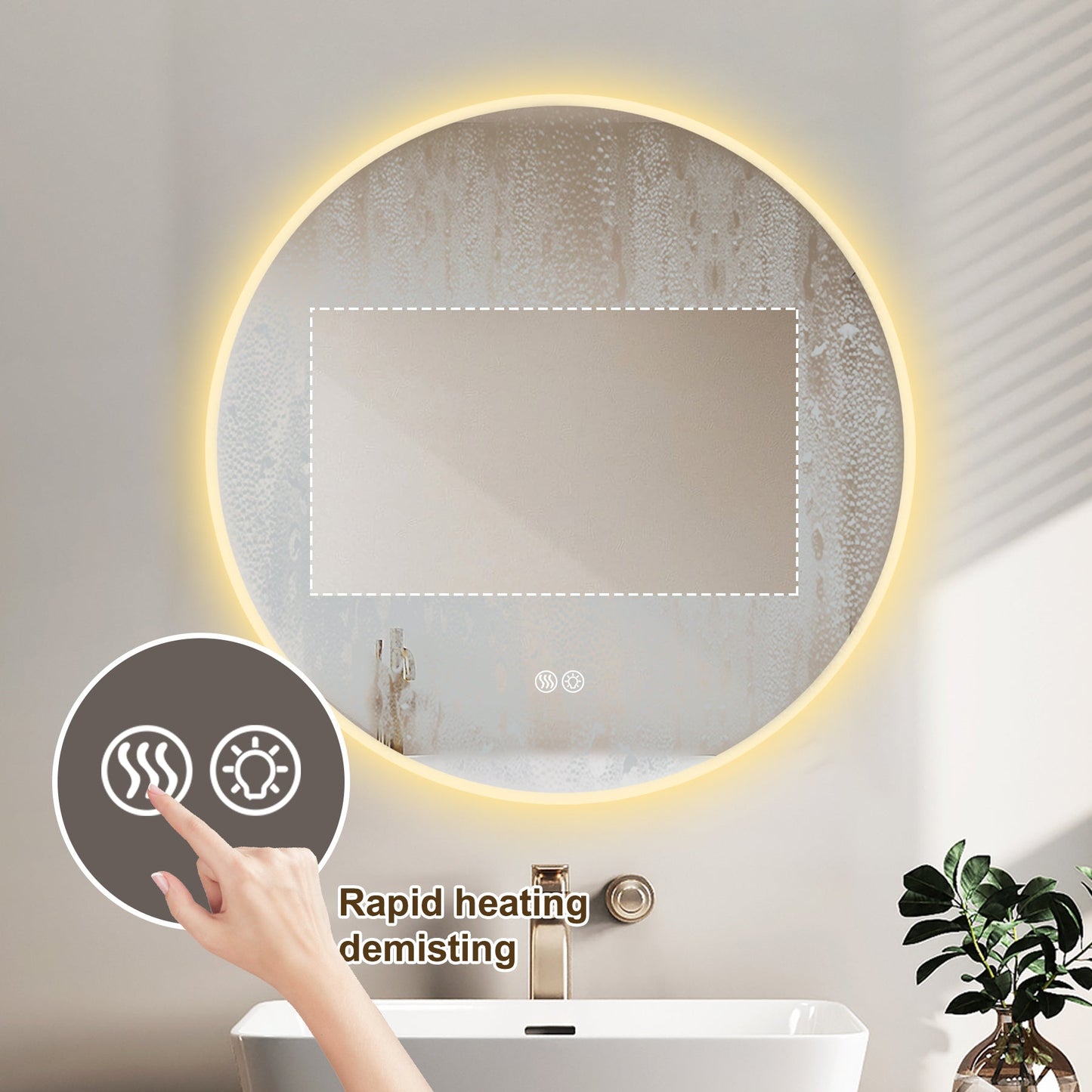 32'' LED Round Wall-Mounted Mirror, Anti-Fog, 3 Color Temperature