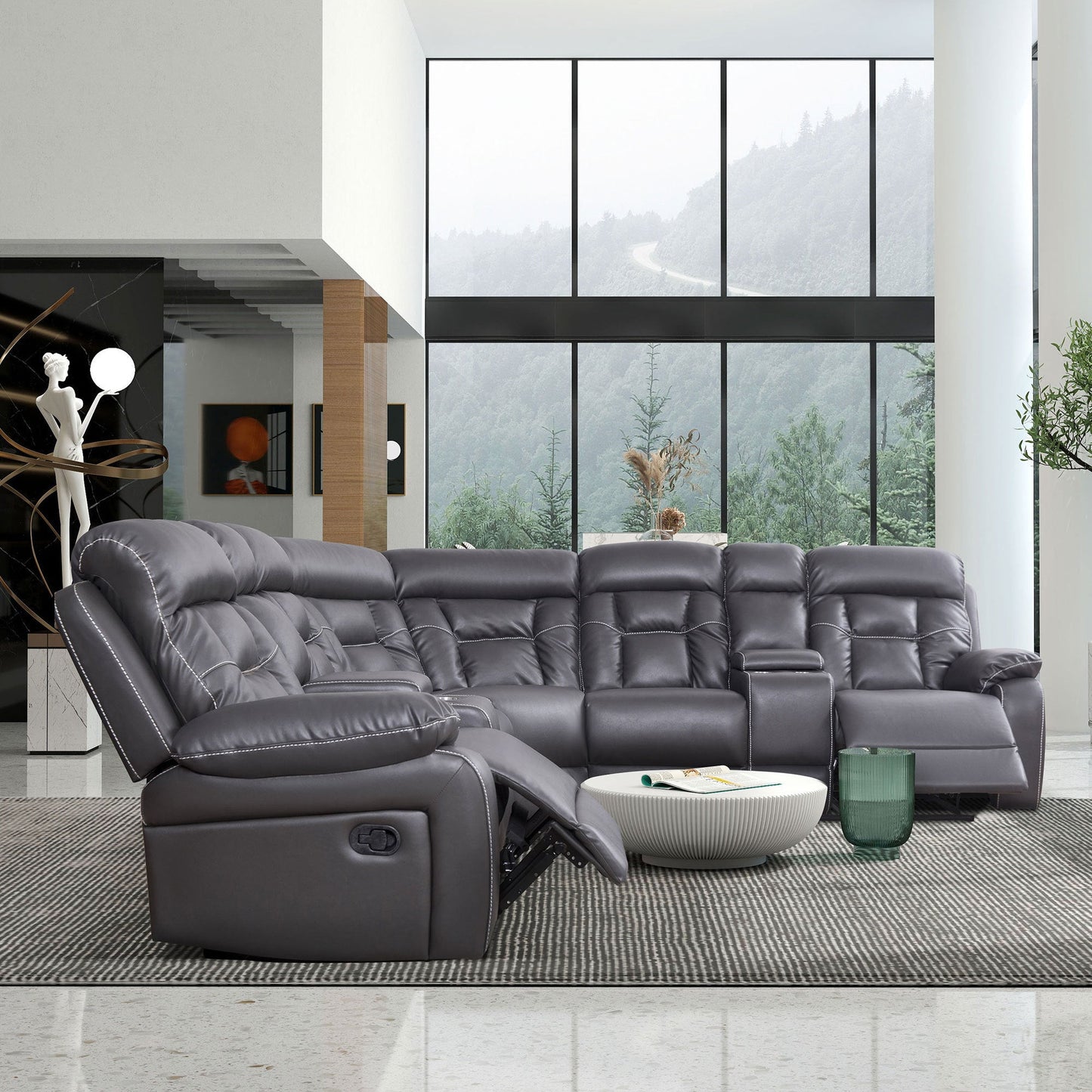 Faux Leather Reclining Sofa Grey