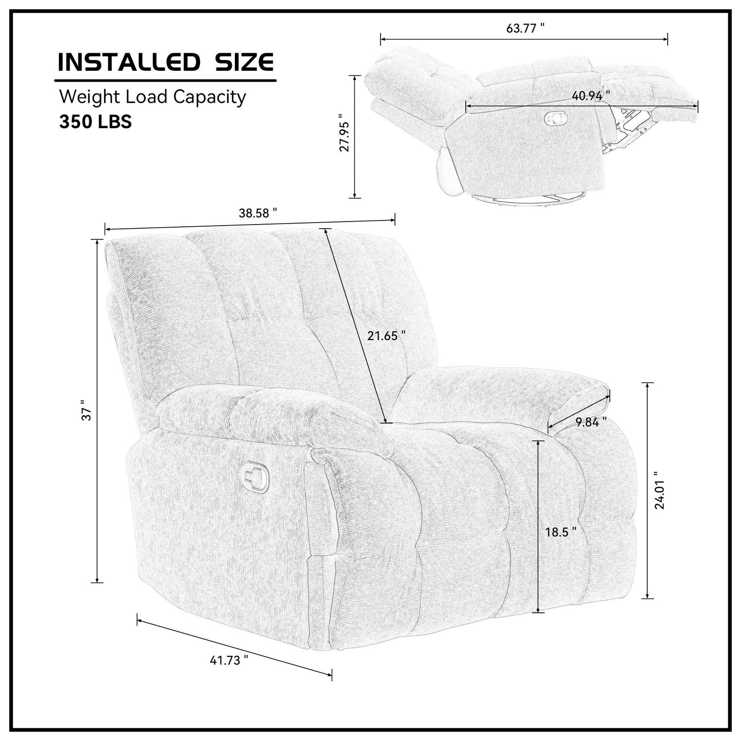 360 Degree Swivel Fabric Single Sofa Heavy Duty Reclining Chair for