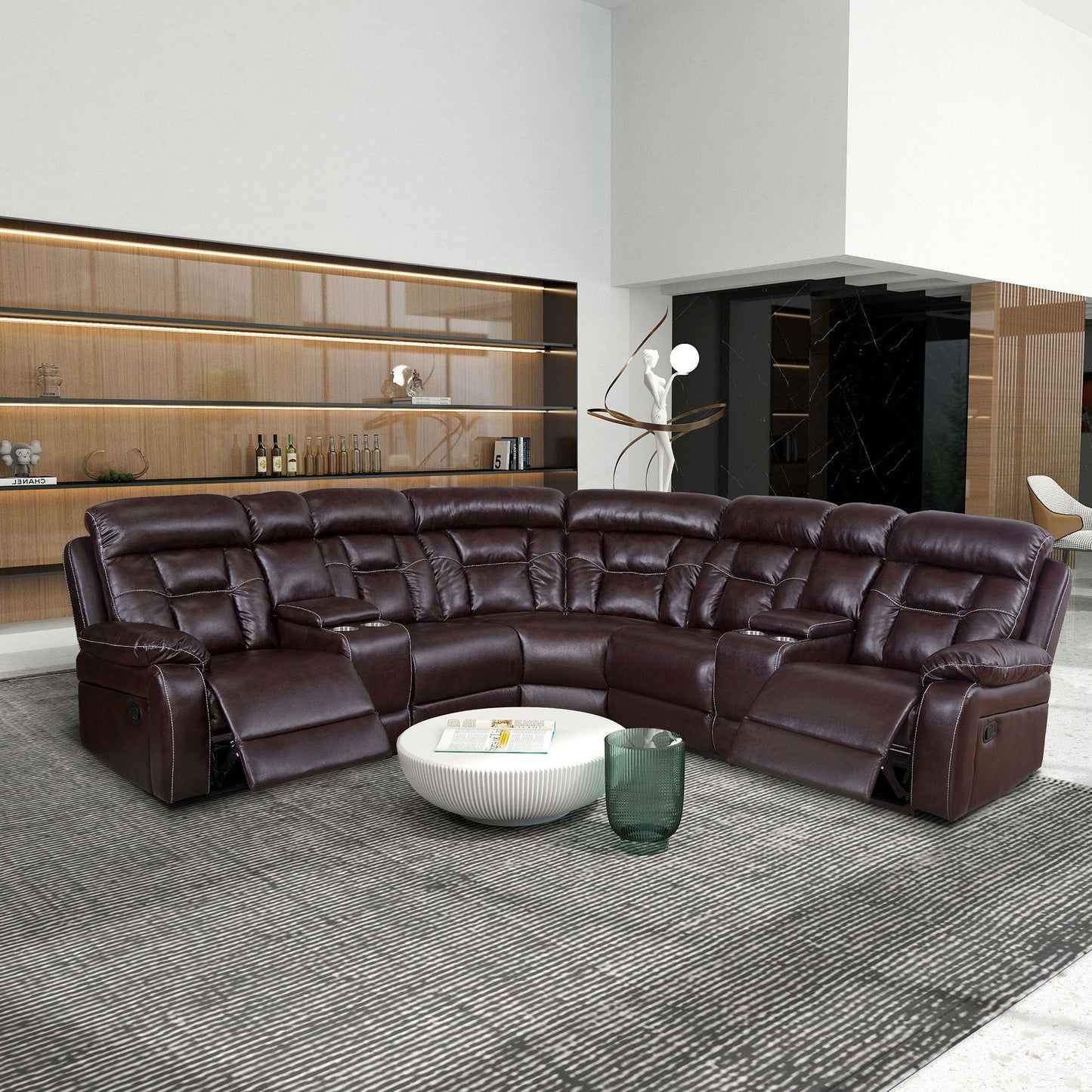 Sectional Sofa with Manual Reclining Brown