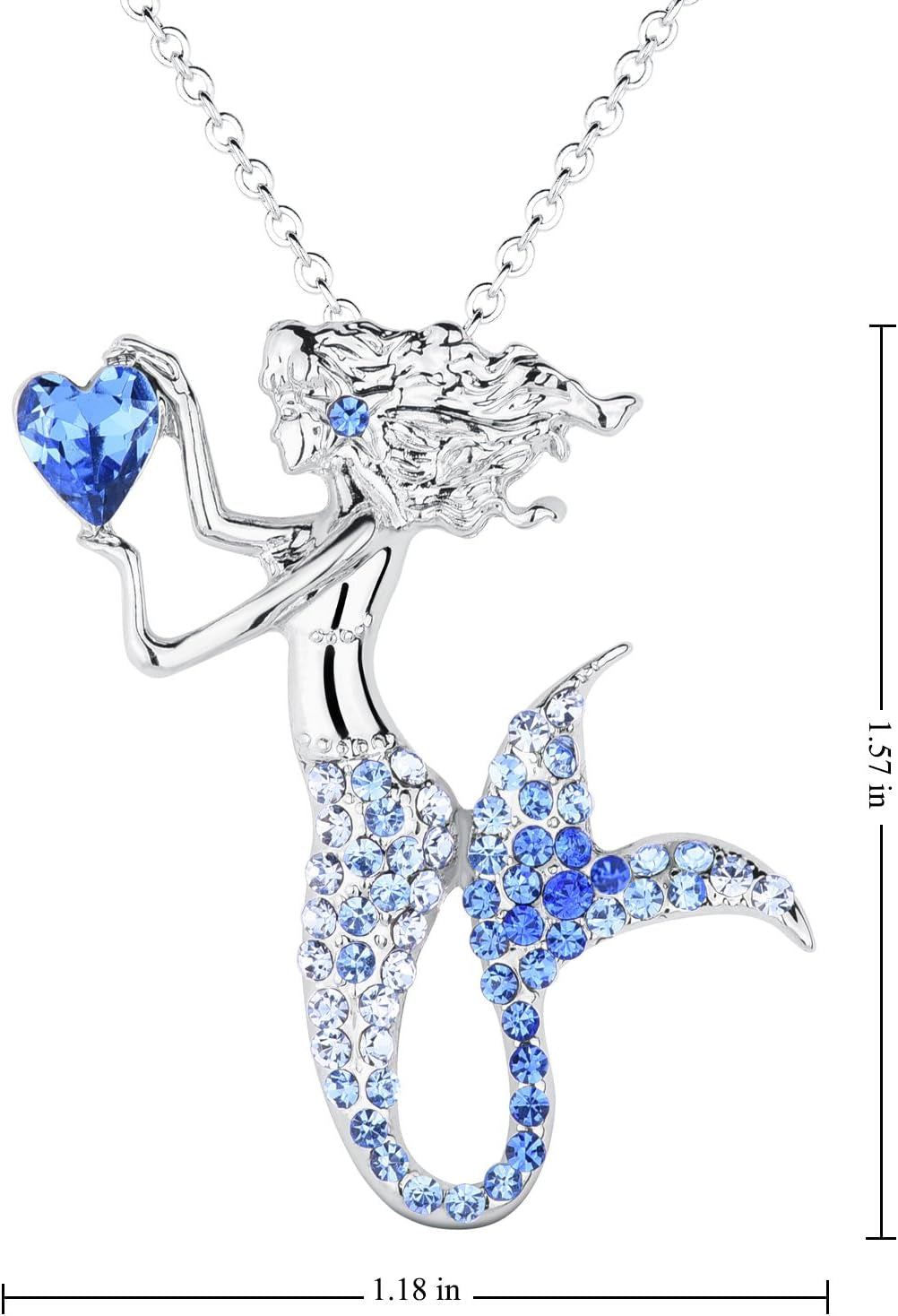 Fashion Mermaid Birthstone Necklace Jewelry White Gold Plated Austrian Crystal Pendant Gifts for Women