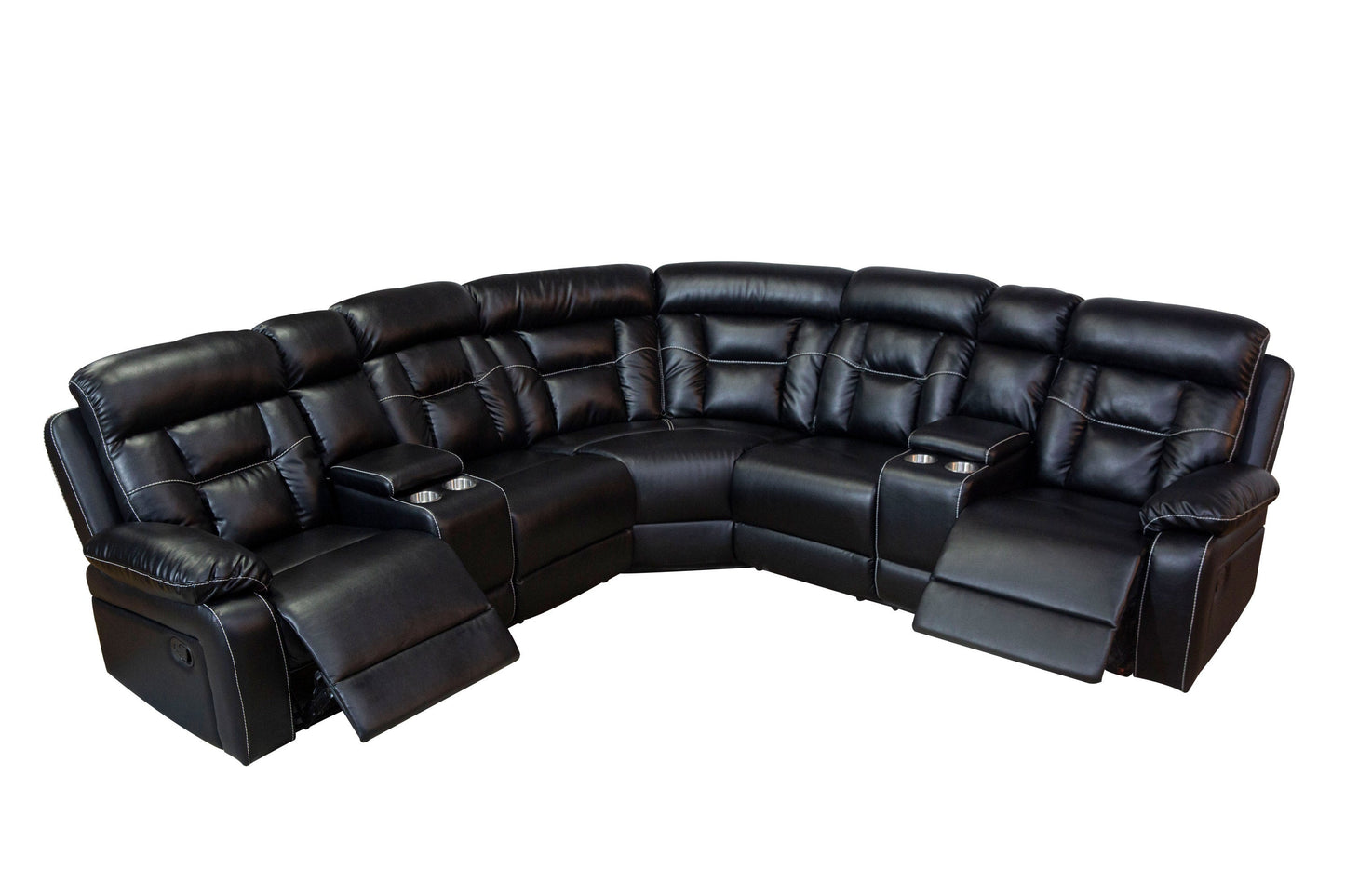 Manual Reclining Sofa Faux Leather Sofa Set Black