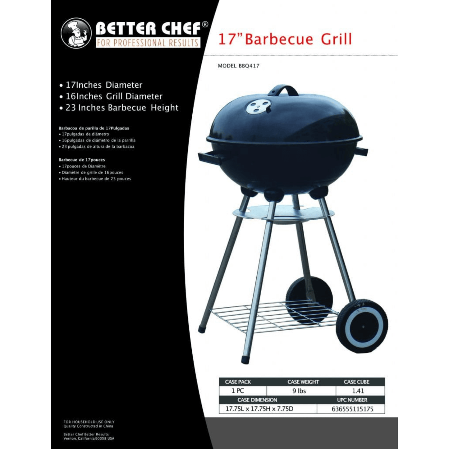 Better Chef 17" Portable Charcoal Barbecue Grill