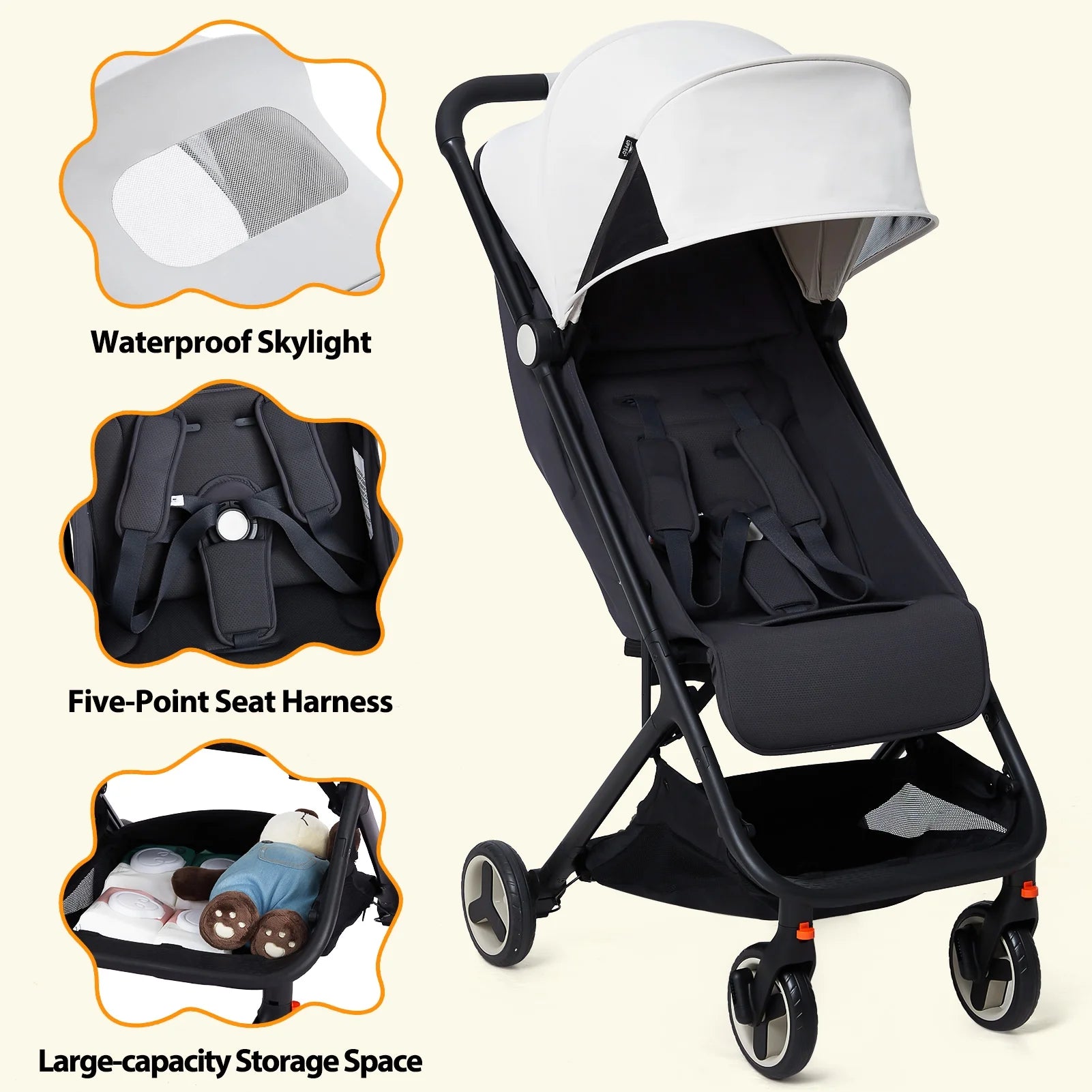 Lightweight Stroller, Compact One-Hand Fold Travel Stroller for Airplane Friendly, Reclining Seat and Canopy