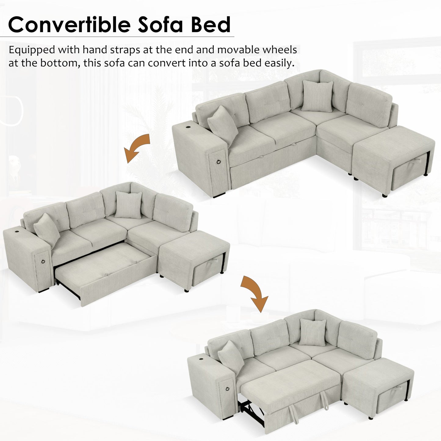 86.6" Sectional Sofa L-shaped Sofa Couch Pull-out Sofa Bed with a