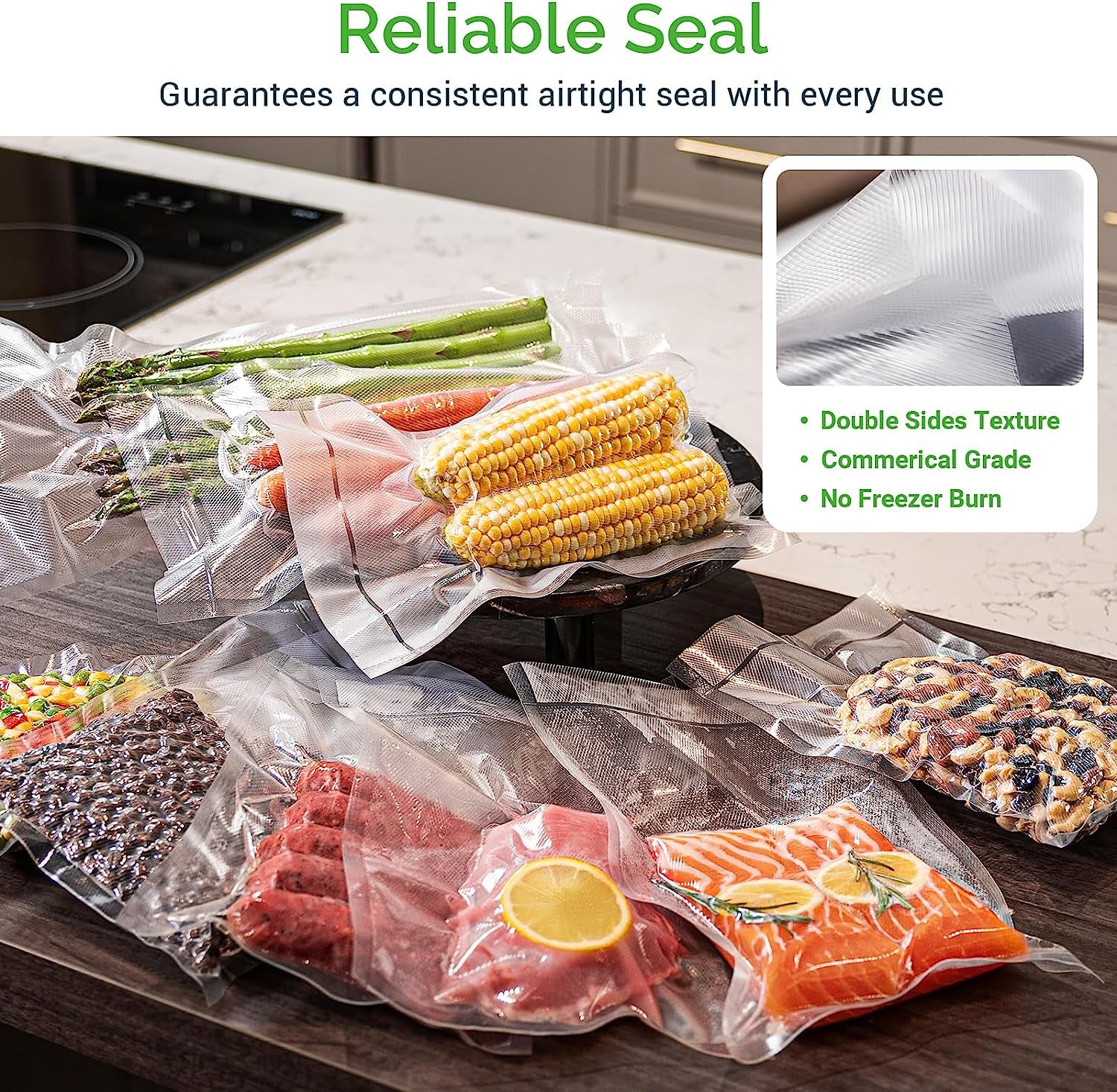 Vacuum Sealer Rolls, 2 Packs 8" X 50' Food Vacuum Sealer Bags Rolls Work with All Brand Food Sealer Machine